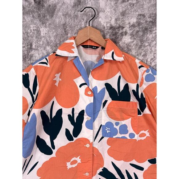 Marimekko Uniqlo Pant Set XS / S Womens Floral Print Button Top Straight Leg - Picture 2 of 13